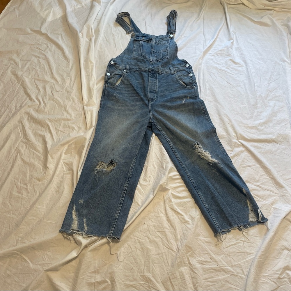 Free People Duchess Distressed Denim Overalls